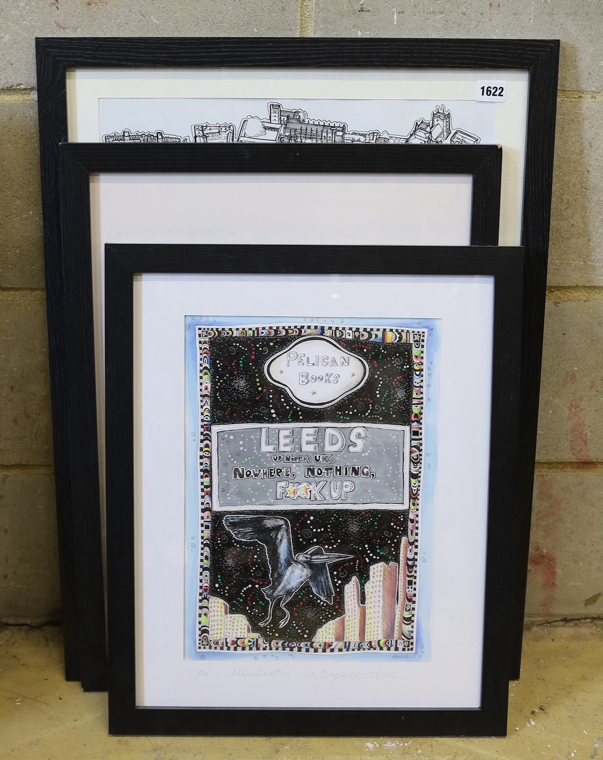Rebecca Morse (Modern British) three pen and ink book illustrations, 43 x 64cm